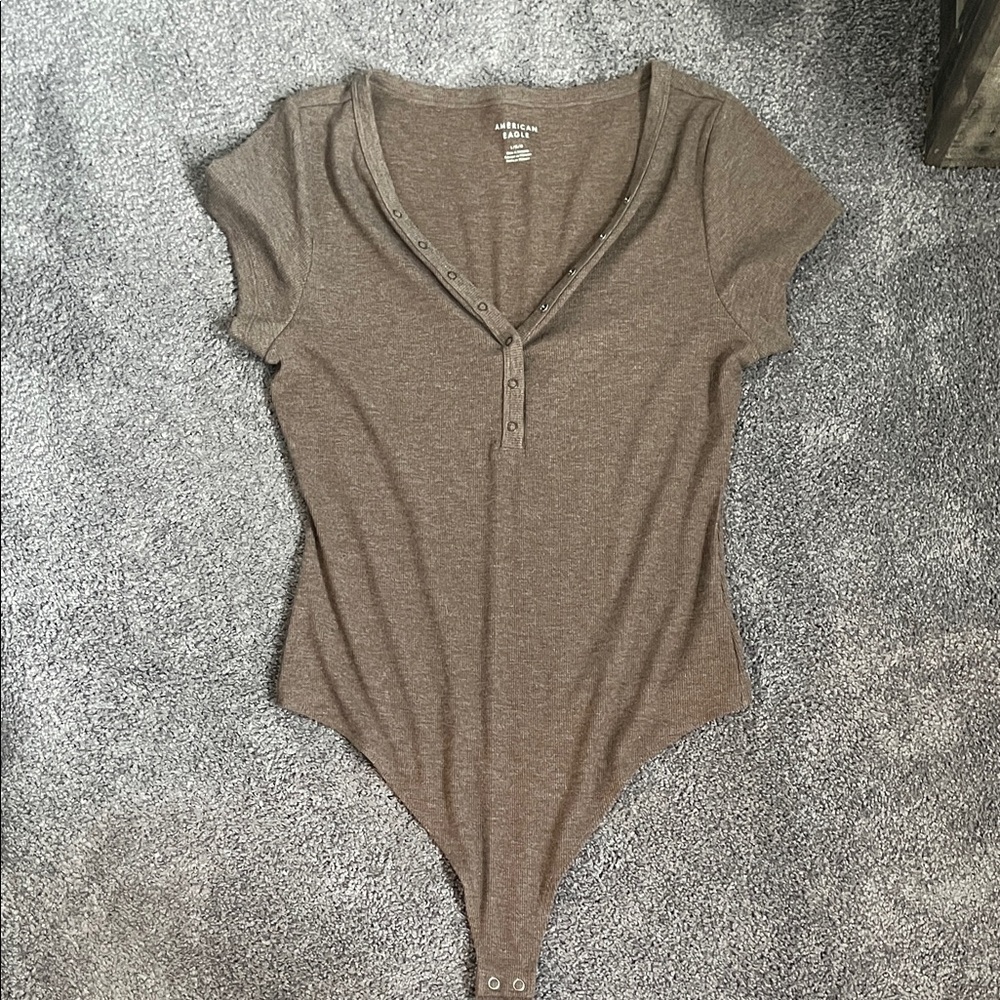 American Eagle Outfitters Brown Buttoned Bodysuit
